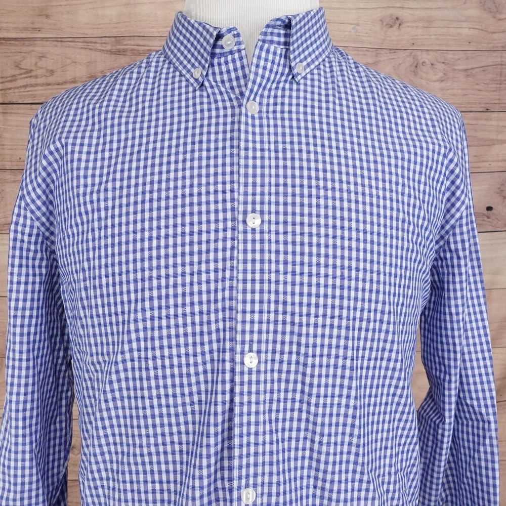 Calvin Klein Shirt Mens XL Blue Check Infinite Cool Button-Up Non Iron